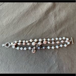 Jes MaHarry 3 Strand Pearl Charm Bracelet Sterling